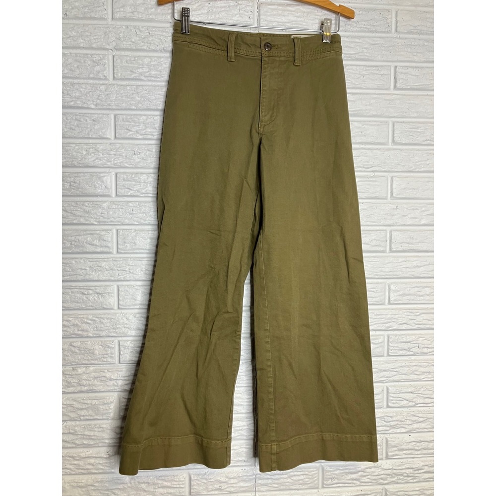 GAP Wide-Leg Khakis Women 2P Olive Green Excellent High‎ Rise Stretch Cotton